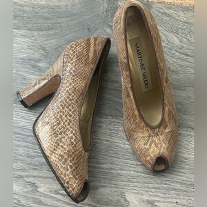 Martinez Valero Tan Snakeskin Peep Toe Heels size 7